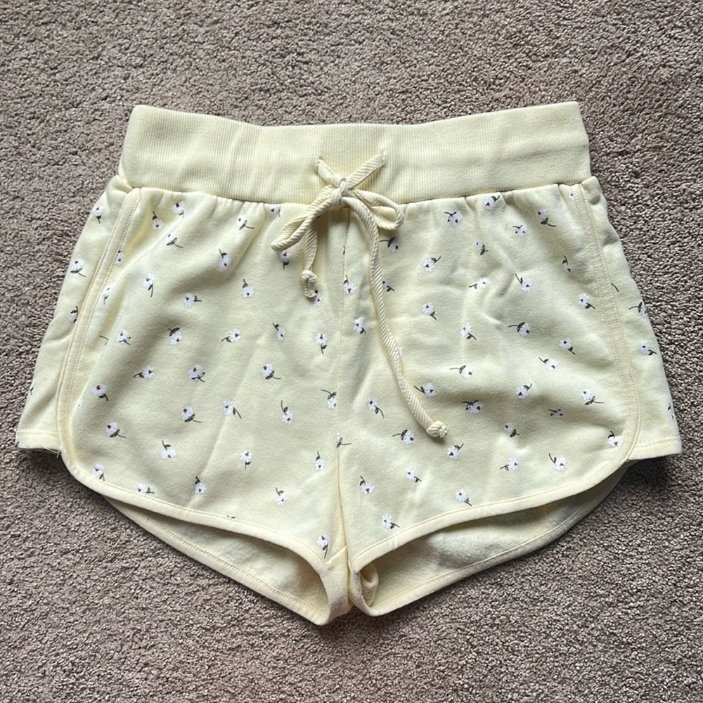 Yellow floral soft sweat shorts